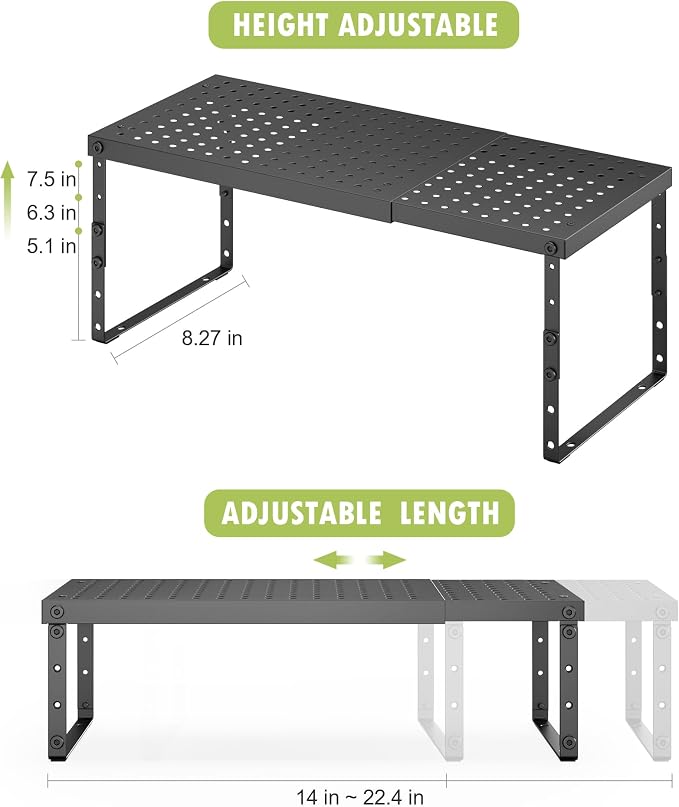 RUILALIFE Expandable Cabinet Organizer Shelf With Adjustable Height, Stackable Kitchen Countertop Organizer Rack, Adjustable Shelf Riser For Kitchen Counter, Pantry, Cupboard, Desk, Tabletop