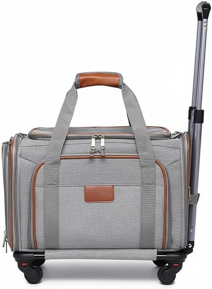 Generic Travel Carrier Pet Trolley Carrier Bag Crate Tote with Rolling Cart Base and Telescopic Pull Handle Mesh Ventilation and Double Expansion Folds to 8cm