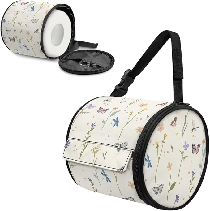Butterfly Dragonfly Hanging Paper Towel Roll Holder with Adjustable Strap Water Resistant Toilet Tissue Roll Dispenser Handy Toilet Paper Cover Storage Holder