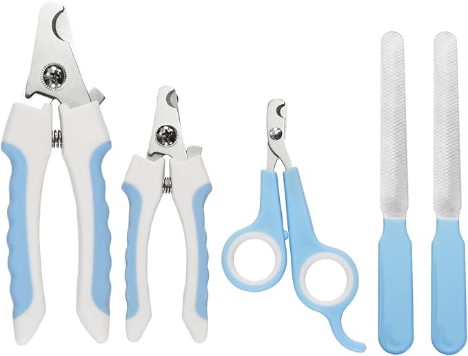 5Pcs Dogs and Cats Grooming Nail Clippers Kit Pet Claws Nail Clipper Trimmers, with Protective Guard Lock to Avoid Over Cutting, Professional Trimmers for Large and Small Cat and Dog (Blue)