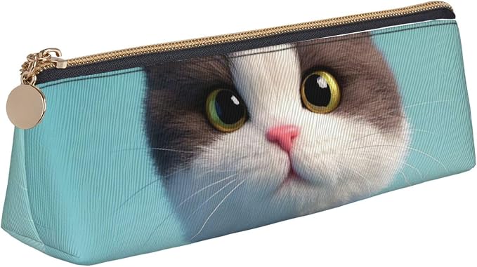 Leather Pen Case with Zipper - Aesthetic Pen Holder Cute Clothes Cat Pencil Case for Women & Men - Handcrafted Pencil Bag Multi-Functional Travel Cosmetic Case for Work Office Tool Pouch