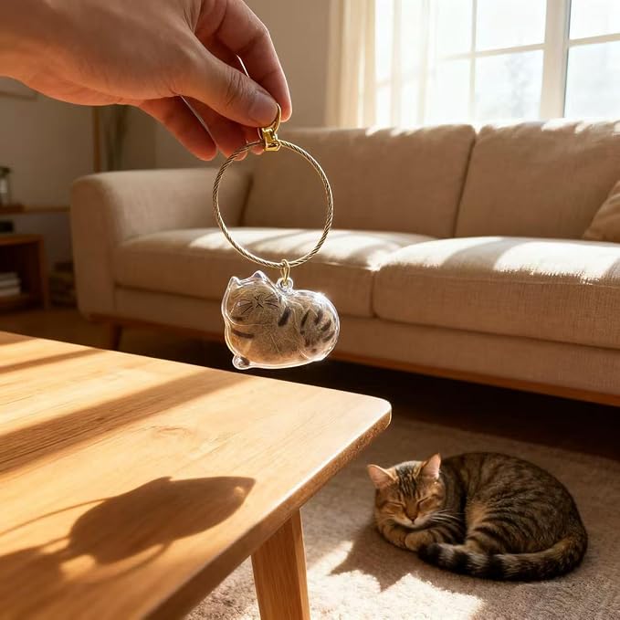 Cat Hair Storage Keychain,Transparent Cat and Dog Hair Storage Capsule,Welldonepet Cats Hairs Keychain