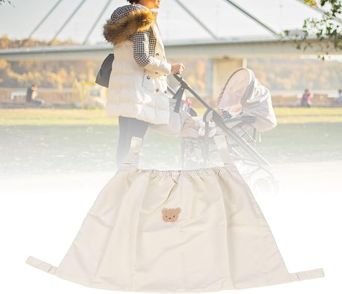 Universal Stroller Organizer Nylon Stroller Storage Bag for Baby Essentials | Large Capacity, Non-Slip, Adjustable, with Hook & Loop, Cargo Bag for Umbrella & Pet Stroller Accessories, Beige Bear