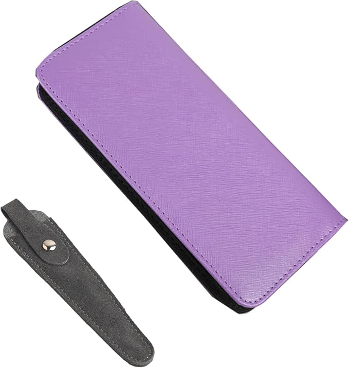 Haircutting Scissor Case with Zipper and A Leather Cover(Purple+Gray) | Professional Salon Hair Scissors Storage , PU Leather Portable Safety Holster Organizer for Hairdressers Tools