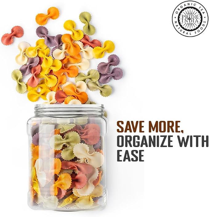 Pride of India Clear Food Grade PET Plastic Jars – 32 Fluid Ounce, 6-Jar Pack | Square-Grip Plastic Containers for Snacks, Pet Food, Kitchen, Pantry & Household Storage (3-4 Cup Storage Capacity)