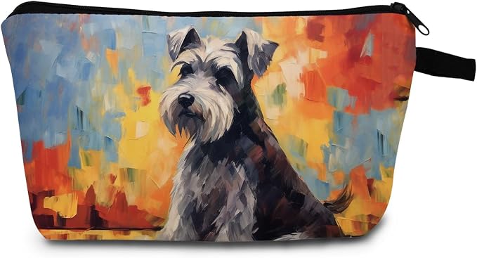 Oil Painting of Schnauzer Dog Print Women's Makeup Bag Daily Commute Cosmetics Storage Pouch Beach Travel Fashion Toothbrush Bag