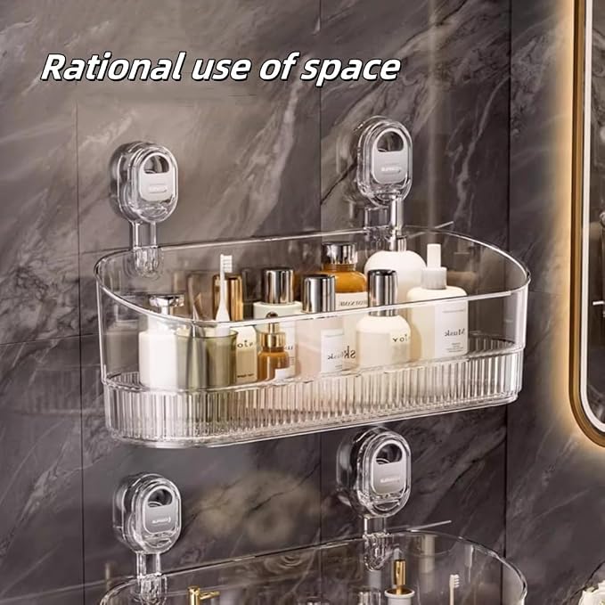 No-Drill Bathroom Suction Storage Box,Large Capacity & Strong Load-Bearing,Removable Shower Basket,Glacier Pattern Suction Cup Shower Caddy Hanging Shower Shelf Organizer (Clear 1pcs)