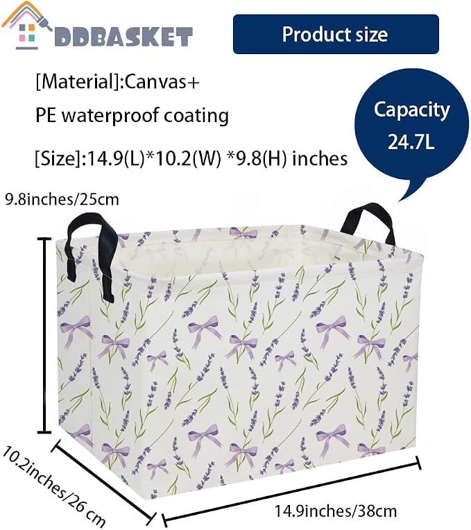 Rectangle Girls Baskets Flower Basket Cute Storage Bin Organizer Box for Room Decor Gift Basket(Purple flowers)