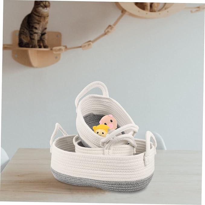 Ciieeo 3pcs Rope Dog Toy Storage Basket Lightweight Organizer for Pet Toys Sundries Collection and Home Use Portable Design Handles
