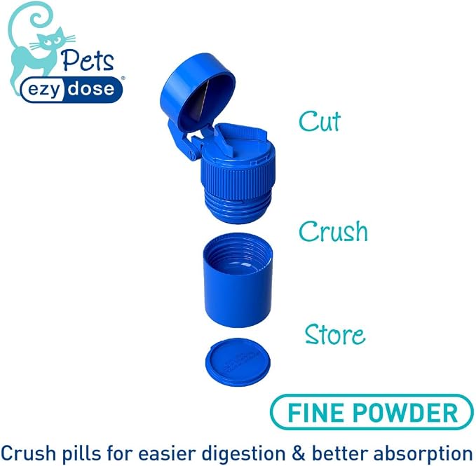 Ezy Dose Pet Pill Crusher & Cutter for Cats, Easy Use, Blue, BPA Free | Dual-Function Tool Splits & Crushes Tablets For Pets, Helps Simplify Dosing, Compact Design for Daily Use & Treat Mixing