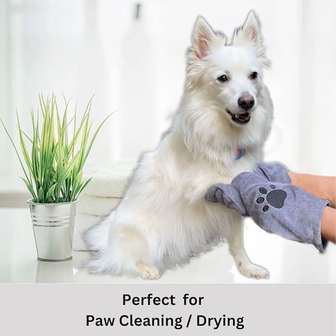 Penny & Niko Microfiber Pet Towel Mitts - Paw Cleaning and Drying Mitts/Gloves for Dogs and Cats (Gray, Standard - 2 Pack)