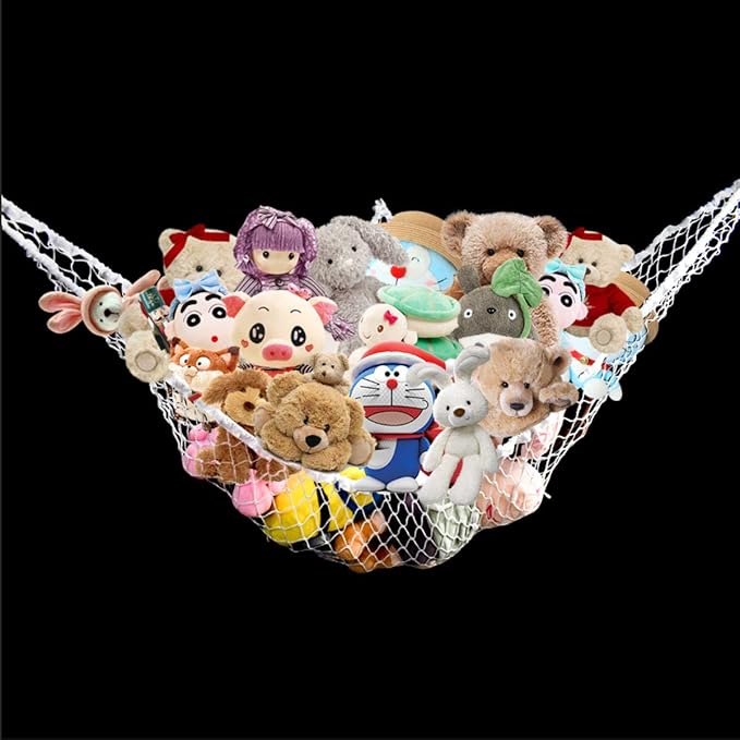 Hammock Mesh Toy Net Stuffed Animal Hammock Mesh Toys Net for Kids Jumbo Large Storage Mesh Net for Pet Corner Animal Hammock Stuffed Animals Wall Hanging Organizer Christmas Gift (White)