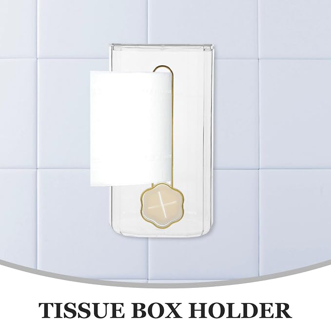 Bathroom Tissue Box Wall-Mounted Holder Adhesive Napkin Storage for Kitchen and Bathroom Easy Installation Pet and Design