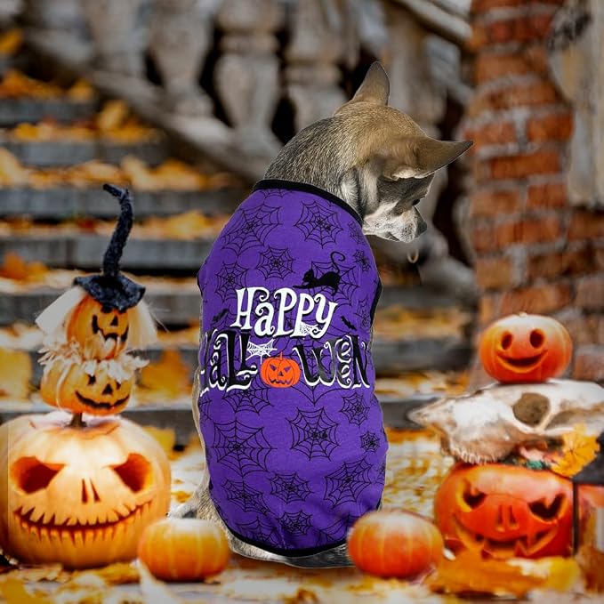 Halloween Shirt Soft Cotton Stretchy Lightweight Dog T-Shirts Sleeveless Vest Cat Costume Clothes for Small Medium Large Dogs