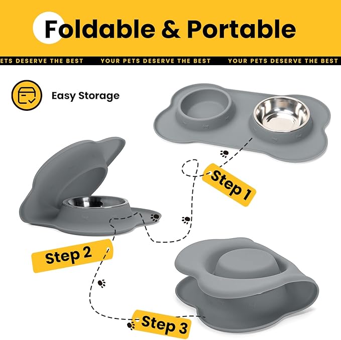Conlun Dog Bowls with Non-Slip Silicone Mat, Spill Proof Large Food & Water Bowls Set, Easy Clean Dog Food Dish, Dishwasher Safe, Suitable for Dogs Cats Pet Under 90lbs, Large, Grey