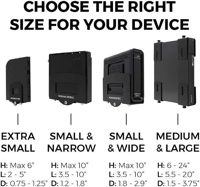 HumanCentric Cable Box & Modem Mount | Adjustable Wall Mount | For Small & Wide Devices, Cable Boxes, Modems, DVD Players, Streaming Media Devices, Mount Behind TV, Hardware Included
