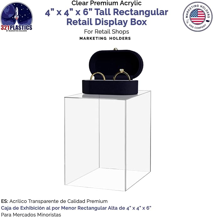 4" x 4" x 6" Clear Acrylic Display Box with One Open Side No Lid Versatile Rectangular Plexiglass Retail Product Riser or Merchandise Storage Bin by Marketing Holders