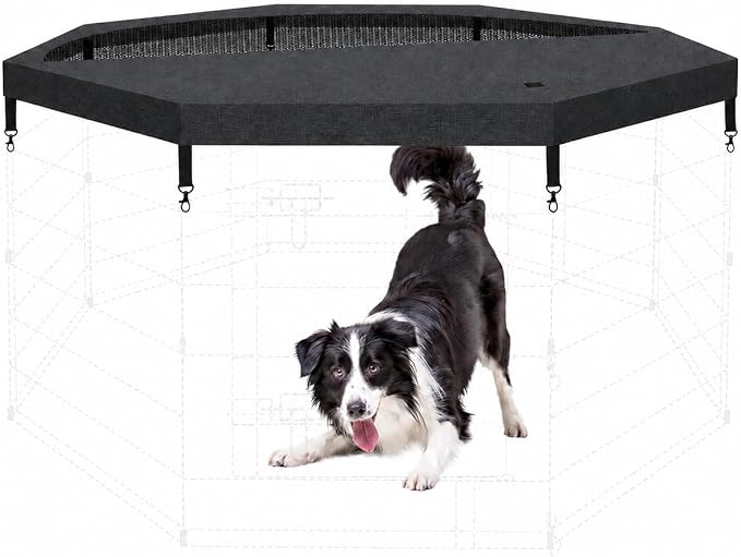 Artmalle Dog Playpen Top Cover Only, 8-Panel 24-Inch Octagonal Mesh, Black | 600D Oxford and breathable mesh top cover adds shade and an overhead barrier for indoor or outdoor pet play areas.