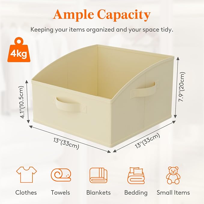 Lifewit Trapezoid Closet Storage Bin for Shelf, 6 Packs 16L, Beige | Non-woven Closet Organizer Baskets with Handles, Foldable Clothes Containers Boxes for Clothing, Book, Purse, Medium