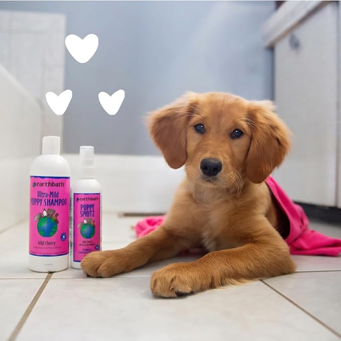 earthbath, Ultra-Mild Wild Cherry Puppy Shampoo - Extra Gentle & Tearless Dog Shampoo, Made in USA, Deodorizing Dog Wash, Cruelty Free Puppy Supplies, Shampoo for Smelly Dogs - 16 Oz (2 Pack)