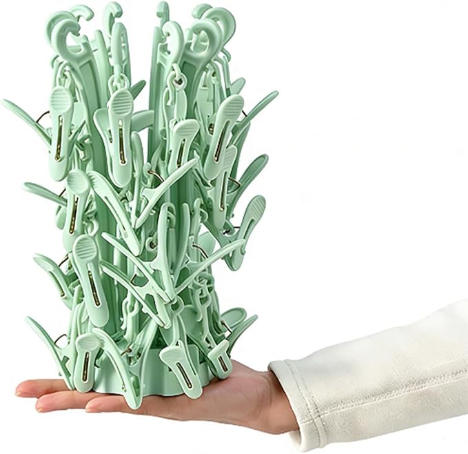 Clothes Sock Drying Hanger with 40 Clips,Foldable Hanging Rack | for Drying Socks Lingerie Baby Clothes Drying Towels Rotatable Sock Drying Rack with 40 Pegs Clips(Green)