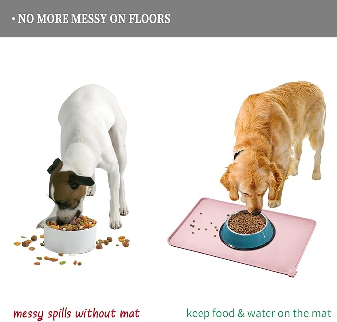 Reopet Waterproof Pet Feeding Mat, Non-Slip Silicone Placemats for Dog Cat Food and Water Bowl, High Raised Edges to Prevent Spills and Protect Floors