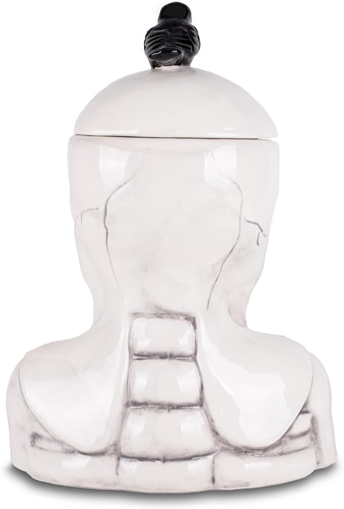 Dolomite Ceramic 12 x 8.5 Halloween Cookie & Candy Jar with Airtight Lid: Perfect for Kitchen Canisters, Pet Treat Containers & Fall Decorative Candy Dish, Skeleton with a Crow