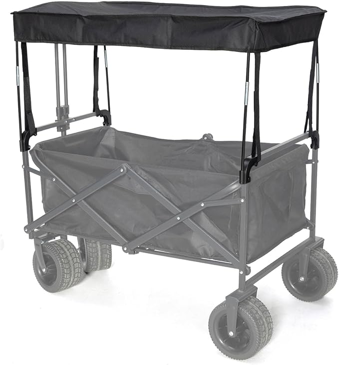 Black Removable Wagon Canopy Attachment with Rods, Foldable Sun Shade Cover | for Collapsible Beach Utility Carts, Folding Wagons, Outdoor Picnic Trolleys