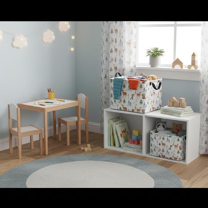 Rectangular Kids Basket Baby Girl Basket Fabric Storage Bin Organizer Box Room Decor(White Animal)