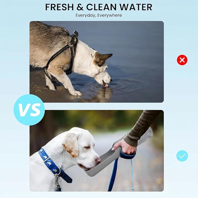 Portable Dog Water Bottle for Walking – 19oz / 12oz Foldable Pet Water Dispenser for Puppies, Medium & Large Dogs – Leak Proof Travel Water Bowl for Small Animals Dog Accessories(19OZ Grey)