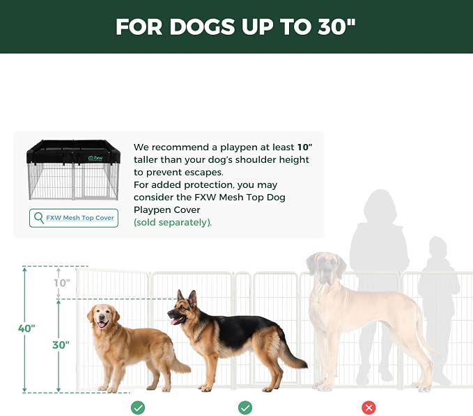 FXW Homeplus Indoor Dog Playpen, 40" H, 6 Panels, for Medium & Large Dogs | Stress-free play, Heavy-duty, Semi-open design, Easy setup, Threshold-free gate, Expandable, Patented