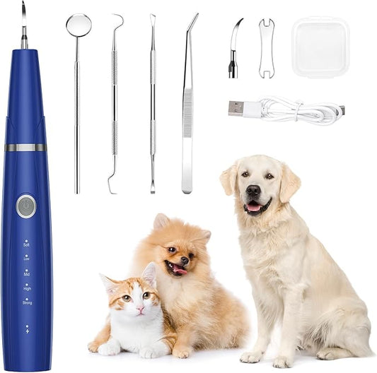 AMIR Ultrasonic Pet Plaque Remover, Electric Teeth Cleaning Kit for Dogs & Cats with 5 Modes, LED Light, IPX6 Waterproof, USB Rechargeable Toothbrush Cleaner for Dogs Cats (Blue)