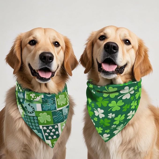 St. Patrick's Day Dog Bandanas 2PCS-XLarge,Irish Shamrock Design Scarves, Holiday Costumes,Pet Scarves for Boys and Girls,Dog Outfit Gifts for Extra Large Dogs(Green)