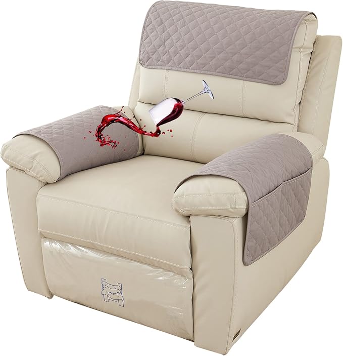 Water-Resistant Sofa Armrest and Headrest Covers, 2 Pockets | Quilted polyester helps shield recliners, loveseats and sofas from daily wear; silicone backing and fasteners improve grip