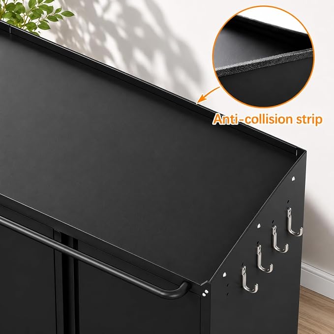 32''H Metal Storage Cabinets with Lock, Metal Garage Storage Cabinet on Wheels, Lockable Rolling Tool Chest Cabinet with Doors & Adjustable Shelves for Garage, Home, Office, Assembly Required