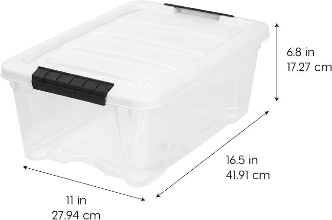 IRIS USA 13 Qt Storage Bins with Lids, 6 Pack, Clear/White | Compact storage for shoes, crafts, office supplies, personal items, closet organization, and small-space storage.