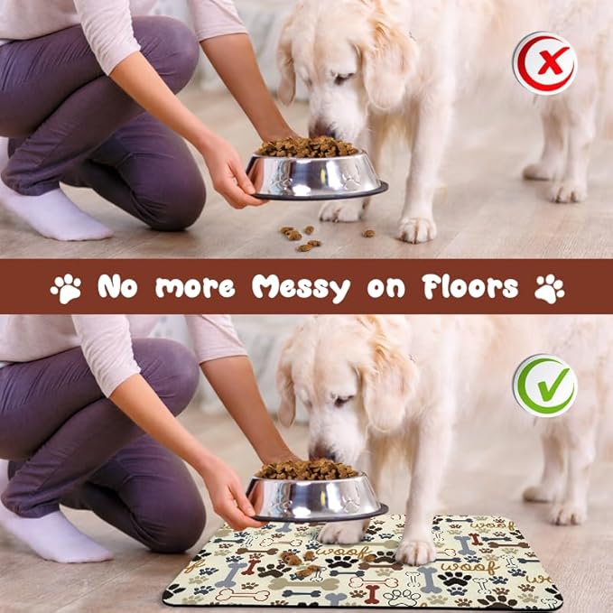 Dog Food Mats for Floors Waterproof, Pet Water Bowl Mats Pet Feeding Absorbent Placemats Beige 17 * 30 inch