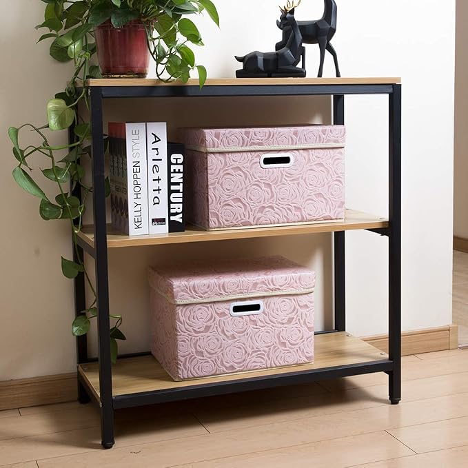 Collapsible Storage Cubes with Lids Fabric Decorative Storage Bins Boxes Organizer Containers Baskets with Cover Handles for Bedroom Closet Living Room 14.9x9.8x9.8 Inch 3 Pack
