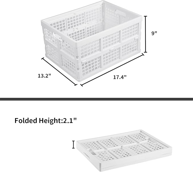 Aebeky 3-Pack Plastic Collapsible Storage Crates-30L,Foldable Plastic Crates for Storage (White)