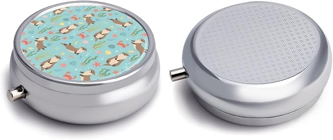Compact Pill Holder, Cute Sea Otters Round Mini Dispenser, Travel Organizer Case for Medicine, Purse Pocket Box for Outdoor Enthusiasts