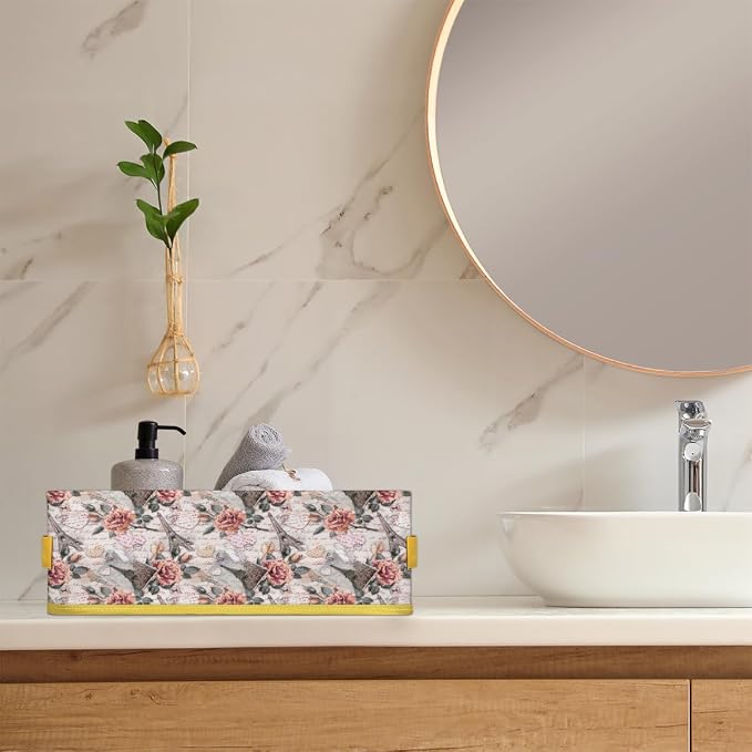 Rose Paris Tower Letter Bathroom Storage Basket, Foldable with Handle Open Countertop Paper Towel Decorative Box, Toilet Tank Top Shelf Baskets for Home Closet Bedroom Living Room Office