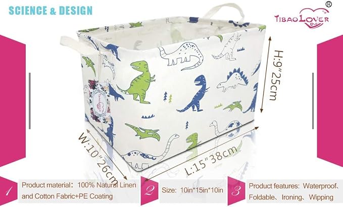 Rectangular Kids Storage Basket Gift Basket Baby Storage Basket Cute Kids Toy Storage Bin Organizer Shelf Book Basket Room Decor(Polychrome Dinosaurs)