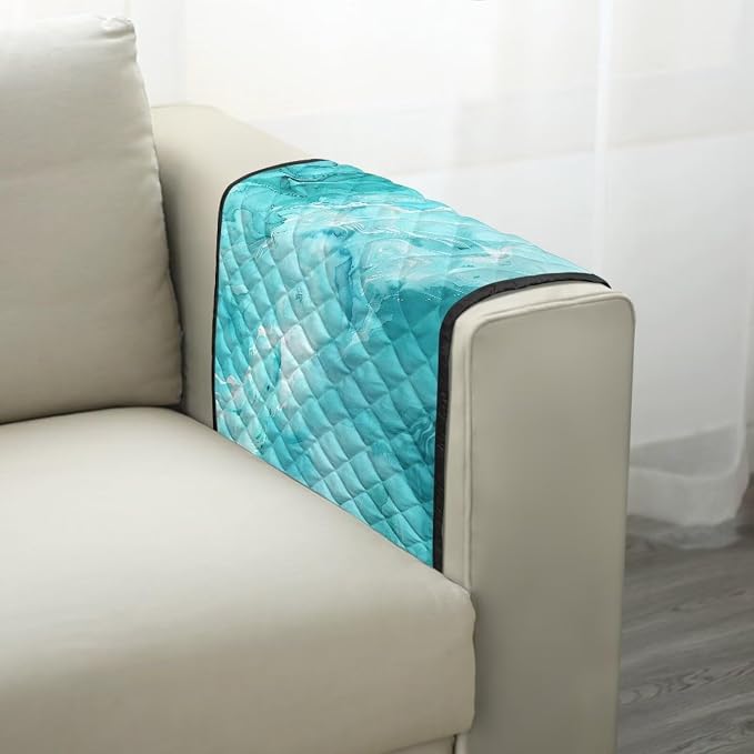 Green Marble Sofa Armrest Cover Stretch Couch Arm Covers Breathable Armrest Covers for Chairs Arms Protector Keep Home Clean Scratch-Resistant Sofa Arm Cover Protect Armchair Decor