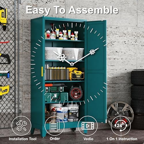 71" H Garage Storage Cabinets with Doors and Shelves,Metal Storage Cabinets,Blue Large Storage Cabinets,Utility Cabinet