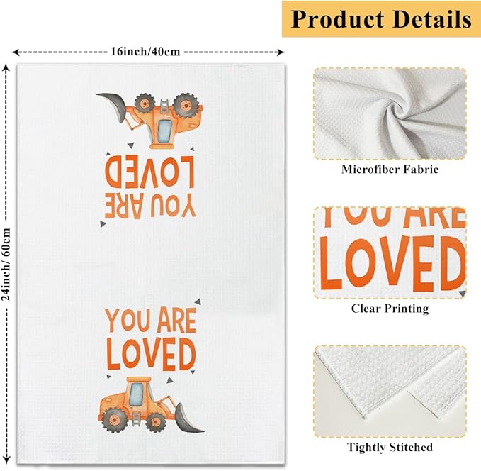 Construction Car You are Brave Kind Kitchen Towels and Dishcloths Set of 4, Inspirational Decorative Kids Hand Towel Drying Cloth for Bathroom, Gift for Boys, 16x24 Inches -02