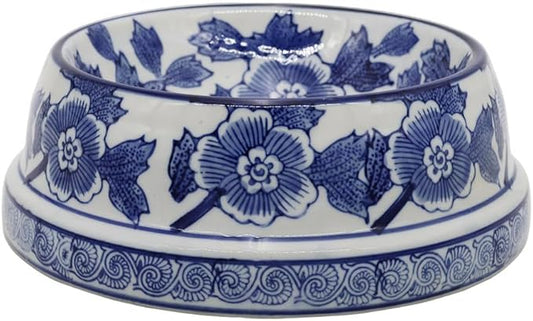Aimusego Blue and White Cute Heavy Duty Non-Slip Chinoiserie Ceramic Pet Bowl Food/Water Dish for Large Puppies, Cats, Retrievers, Medium Sized Dogs-9inch