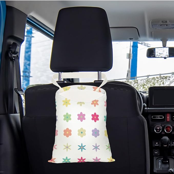 Florals Car Trash Bag Car Garbage Bag Hanging Cars Trash Can, Spring Decor Waterproof Cars Back Seat Organizer for Vehicle Travelling Camping