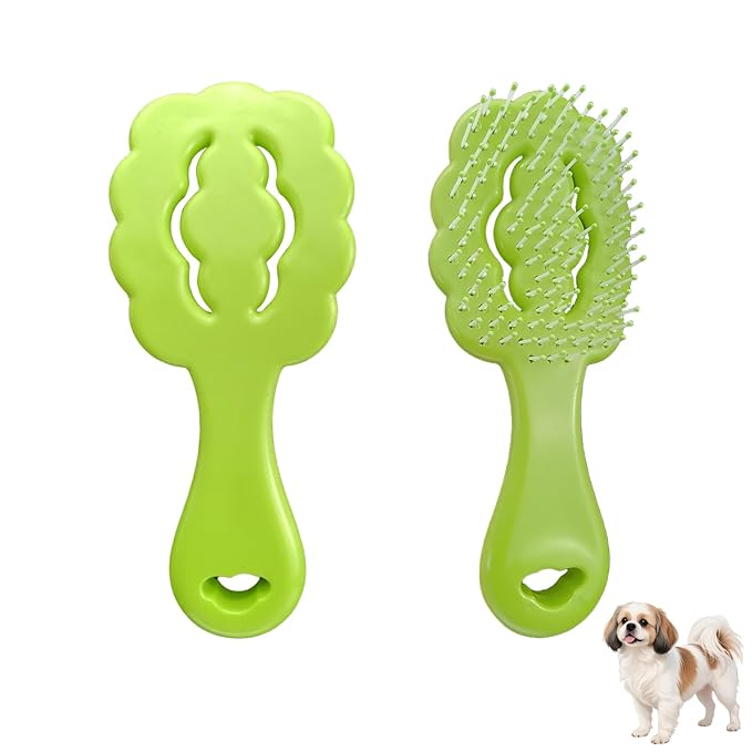 Cloud-Shaped Soft Bristle Small Dog Brush - Hollow Back Design for Easy Grooming - Ideal for Yorkie, Shih Tzu, Maltese Maltipoo Pomeranian- Puppy Essentials , Pet Hair Removal Essentials (Green)