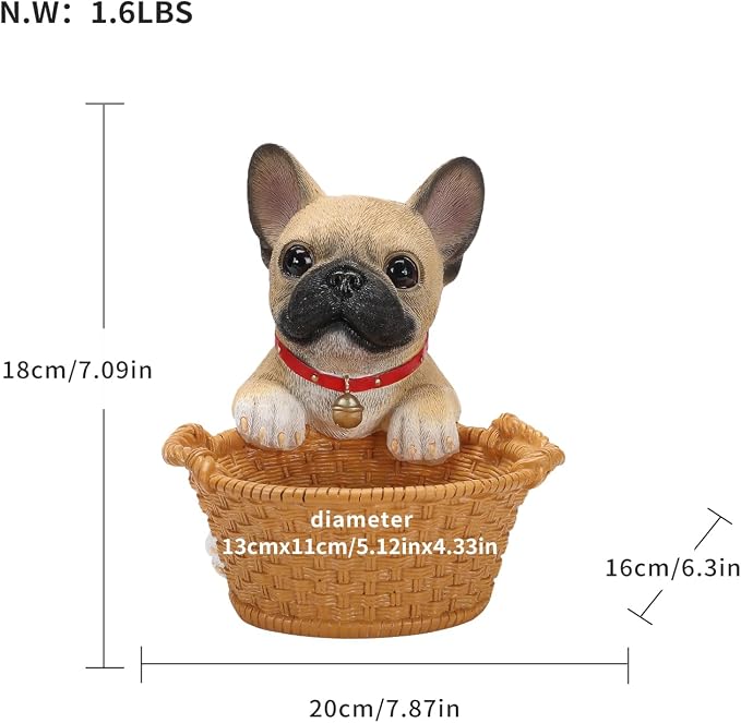 Cute French Bulldog Candy Bowl, Resin Dog Figurine Key Bowl for Entryway Table, Desktop Storage Basket Organizer for Desk, Unique Dog Lover Gift