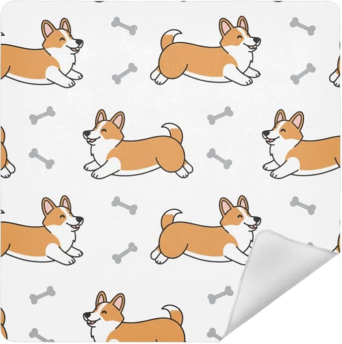 Emelivor Cute Pets Dogs White Pattern Self-Adhesive Magic Cloth Makeup Bag Portable Cosmetic Bag for Travelling Protective Cosmetic Pouch Travel Organizer for Cosmetics Electronics, 13.8x13.8in